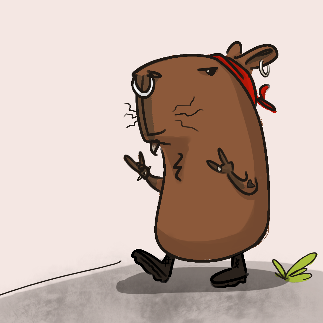 Illustration of a punk rocker capybara made by Sergio Triana