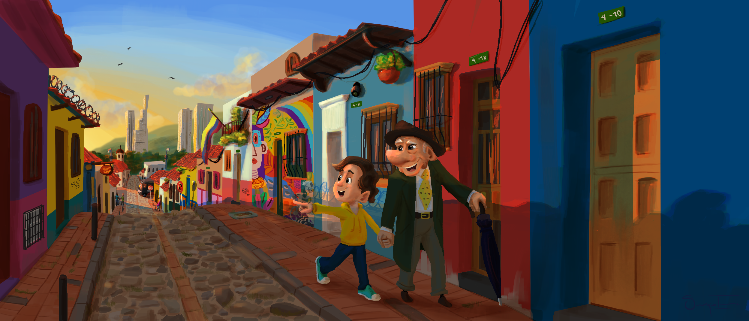 Illustration of Caminando. Shortfilm based in Bogota, made by Sergio Triana